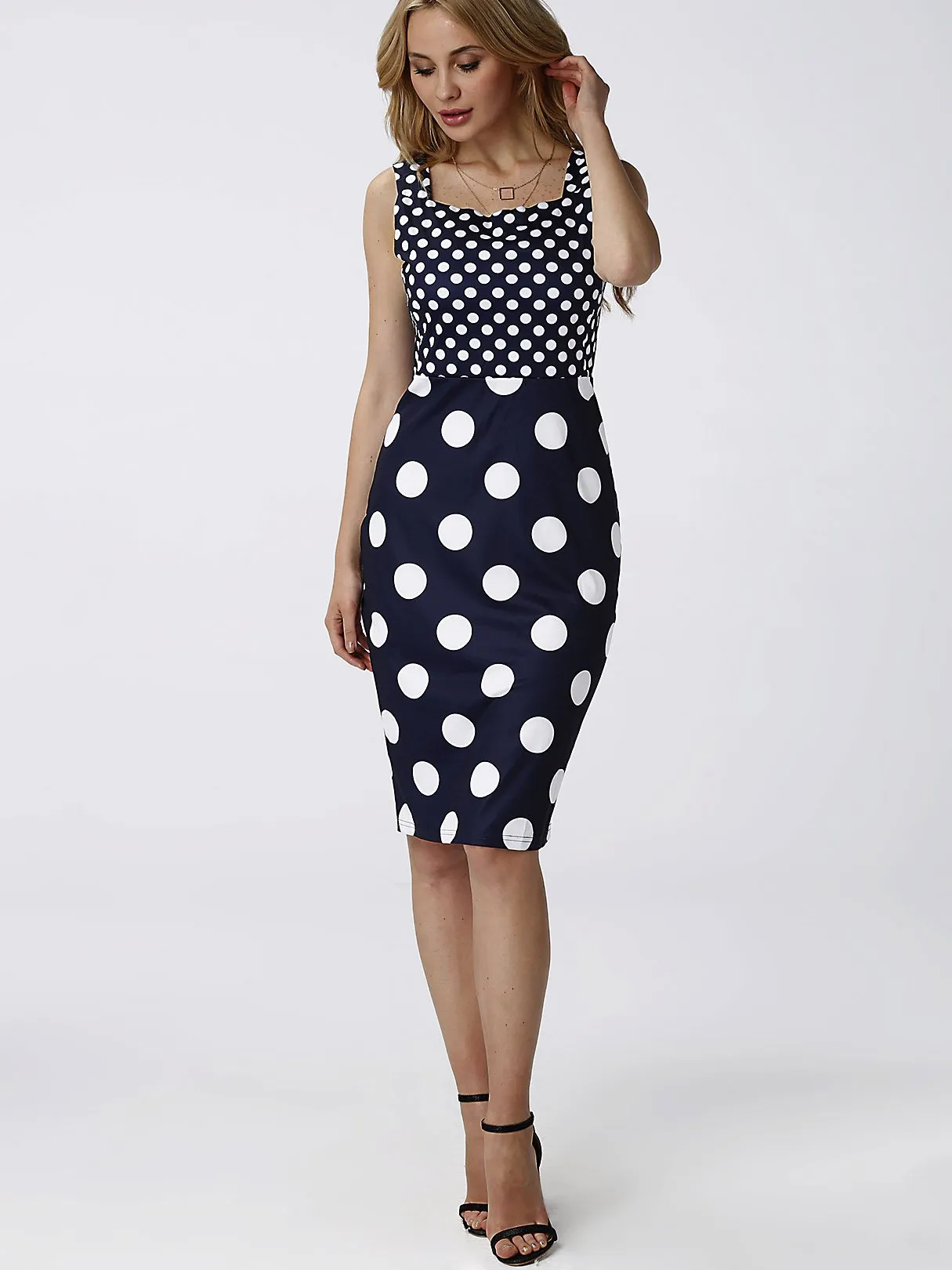 Wholesale Round Neck Sleeveless Polka Dot Backless Dresses