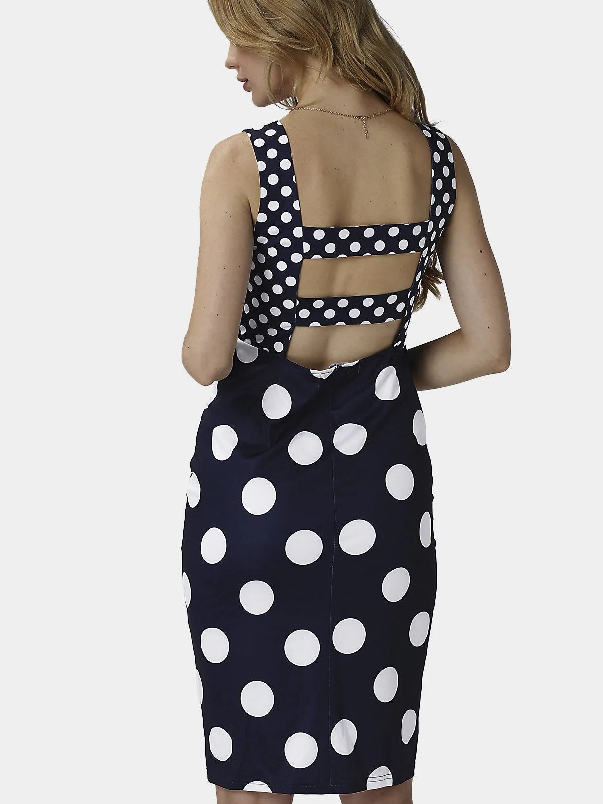 Wholesale Round Neck Sleeveless Polka Dot Backless Dresses