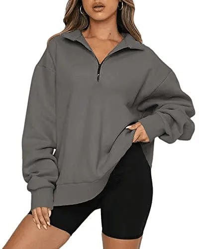 Women Sweatshirts Zip Turndown Collar Loose Casual Tops