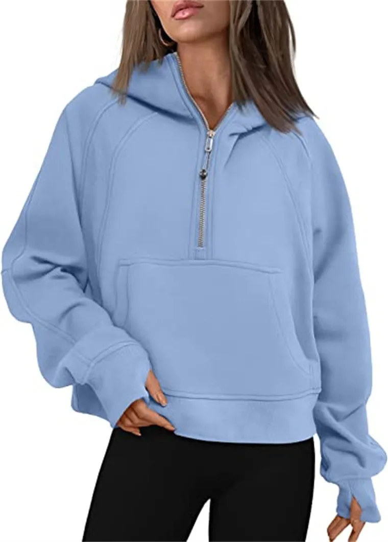 Women's Clothes Sports Half Zipper Hooded Sweatshirt Sweaters