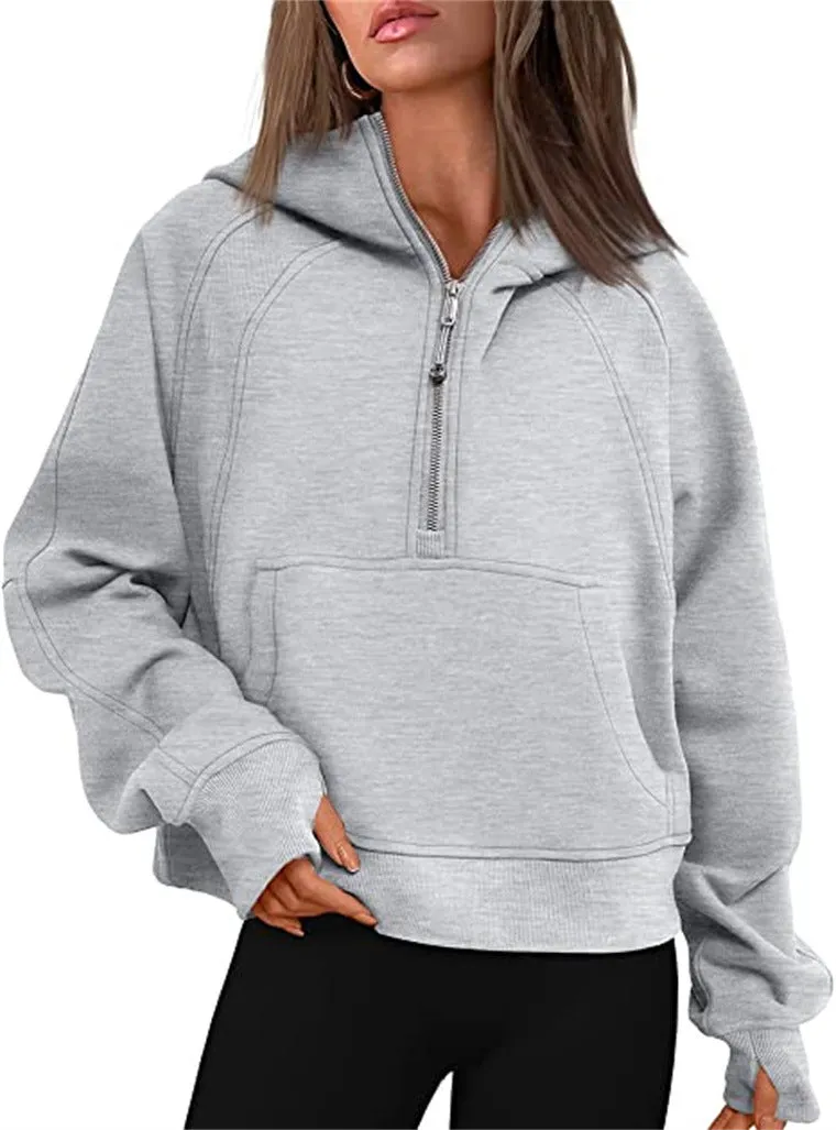 Women's Clothes Sports Half Zipper Hooded Sweatshirt Sweaters