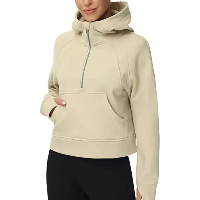 Women's Clothes Sports Half Zipper Hooded Sweatshirt Sweaters