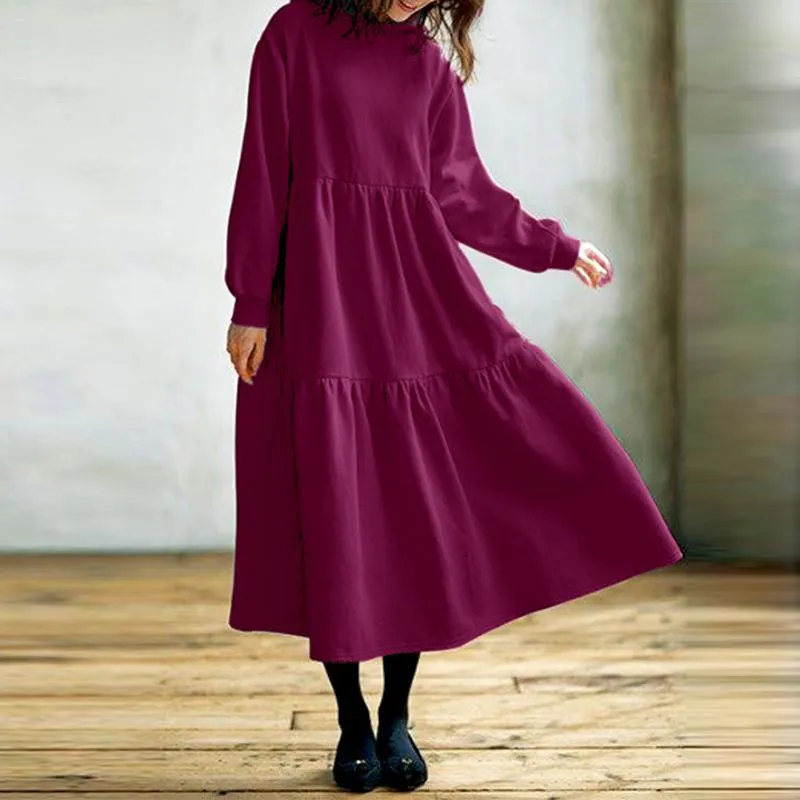 Women's Solid Color Hoodie Long Dress Retro Sweaters